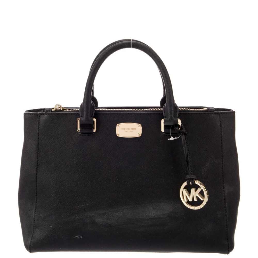 MICHAEL KORS KELLEN BLACK SAFFIANO LEATHER SATCHEL BAG